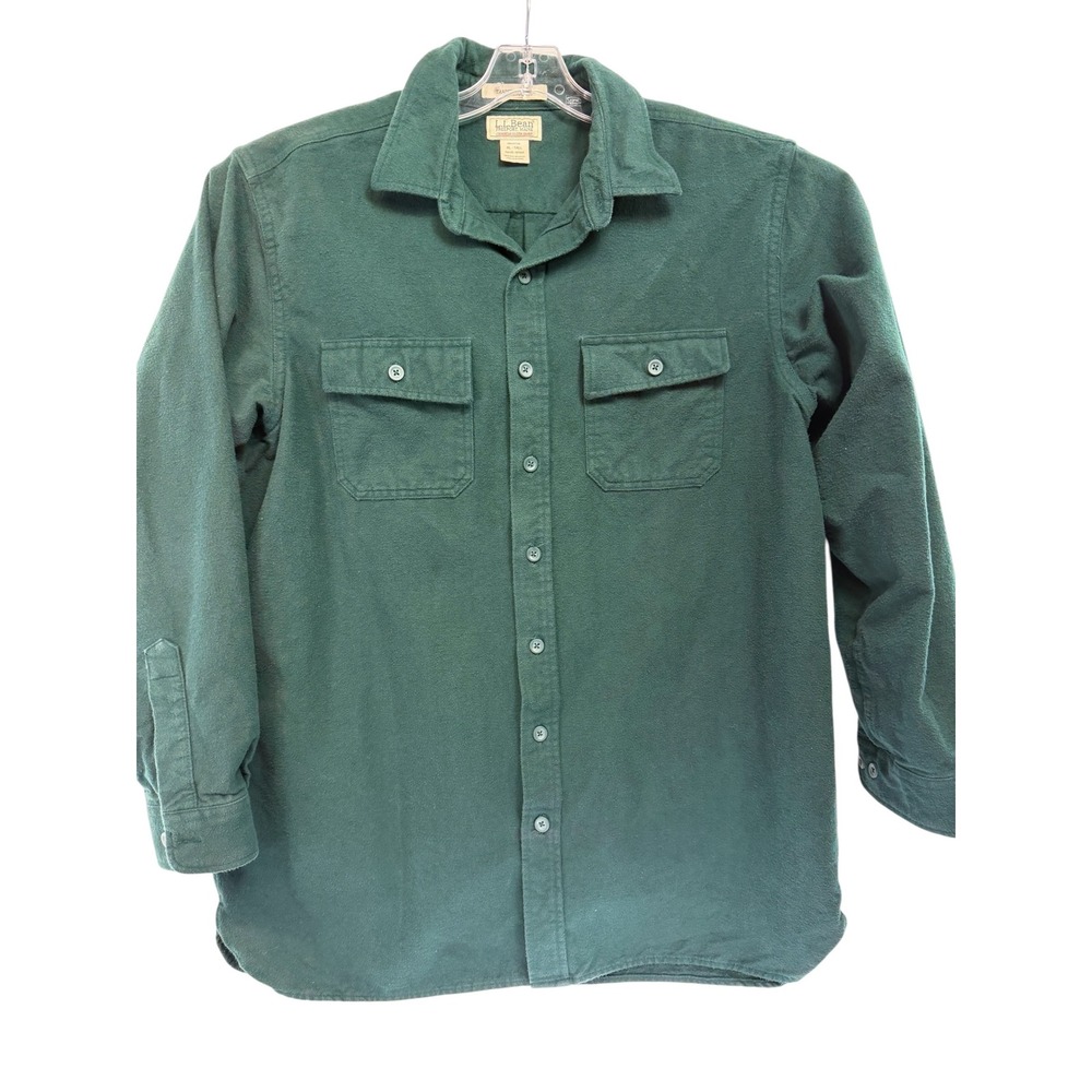 LL Bean Mens XL Tall Hunter Green Chamois Cloth Flannel Shirt (L34) - Picture 3 of 5